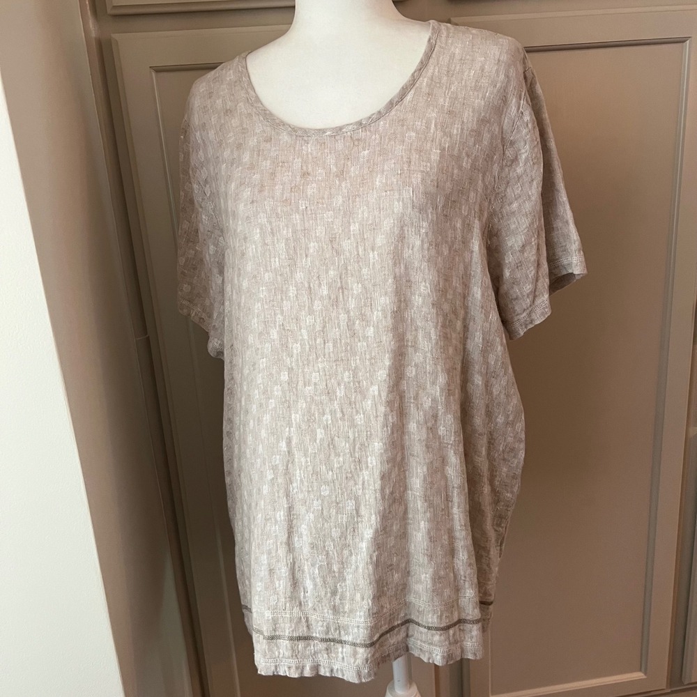 FLAX Oatmeal Linen Textured Tunic Top Scoop Neck Short Sleeve Size large